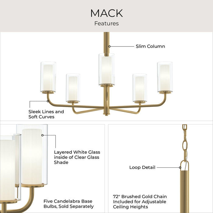 Progress Lighting - P400475-191 - Five Light Chandelier - Mack - Brushed Gold