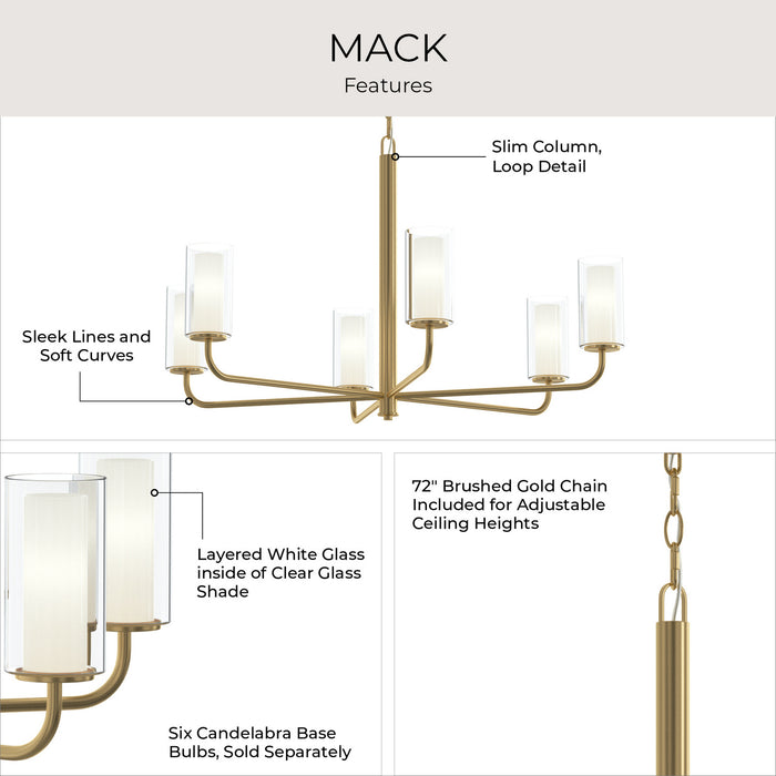 Progress Lighting - P400477-191 - Six Light Chandelier - Mack - Brushed Gold