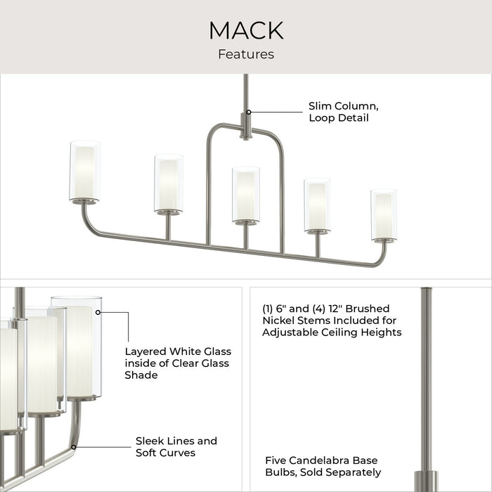 Progress Lighting - P400476-009 - Five Light Linear Chandelier - Mack - Brushed Nickel