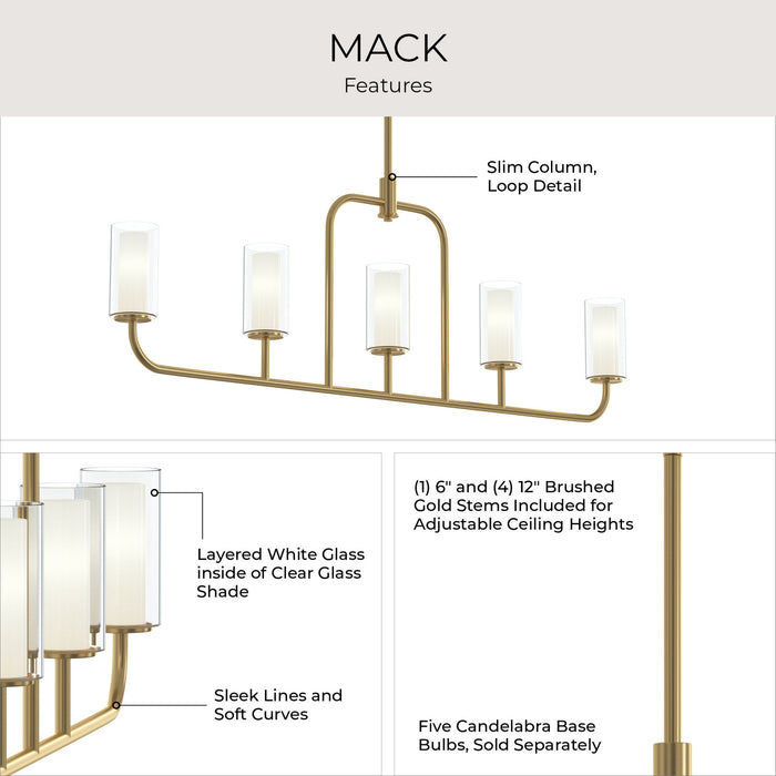 Progress Lighting - P400476-191 - Five Light Linear Chandelier - Mack - Brushed Gold