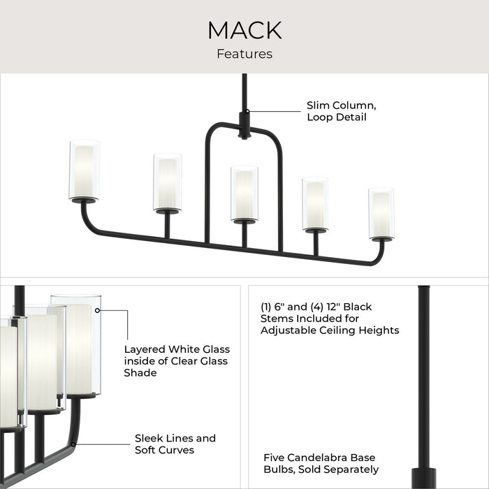 Progress Lighting - P400476-31M - Five Light Linear Chandelier - Mack - Matte Black
