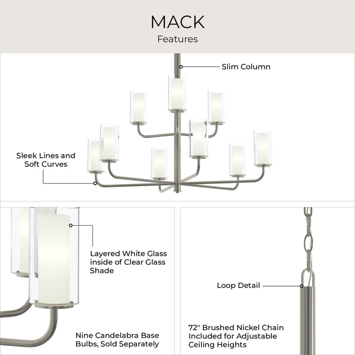 Progress Lighting - P400478-009 - Nine Light Chandelier - Mack - Brushed Nickel