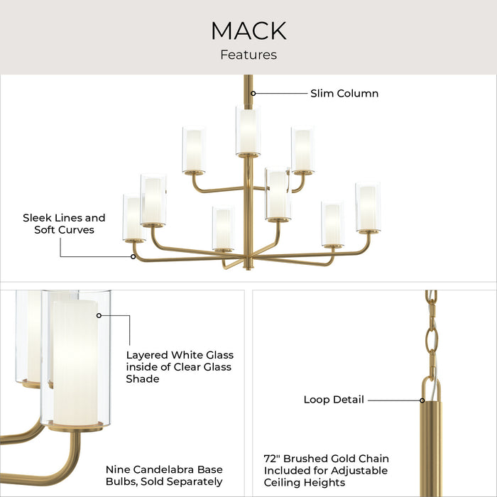 Progress Lighting - P400478-191 - Nine Light Chandelier - Mack - Brushed Gold