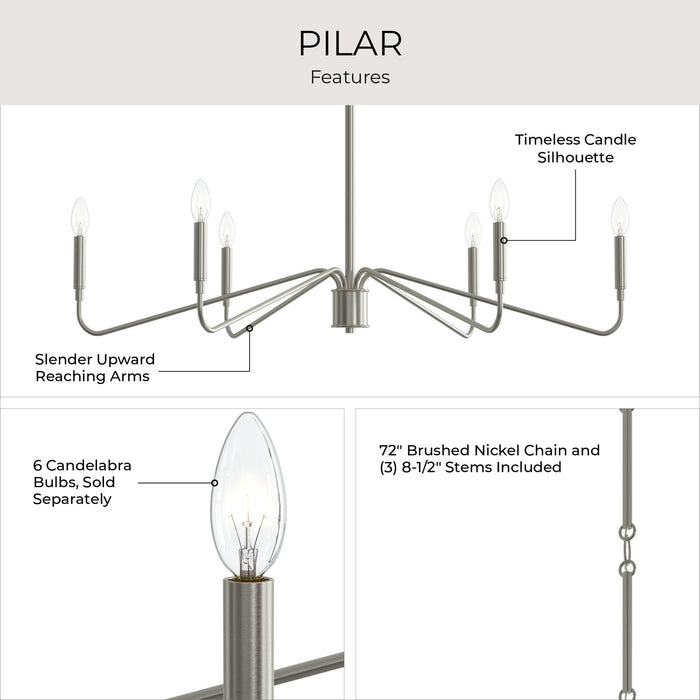 Progress Lighting - P400472-009 - Six Light Chandelier - Pilar - Brushed Nickel
