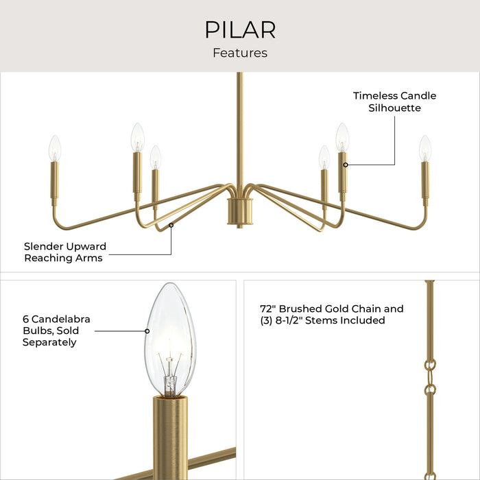 Progress Lighting - P400472-191 - Six Light Chandelier - Pilar - Brushed Gold