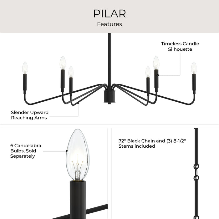 Progress Lighting - P400472-31M - Six Light Chandelier - Pilar - Matte Black