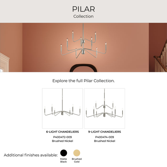 Progress Lighting - P400473-009 - Six Light Chandelier - Pilar - Brushed Nickel