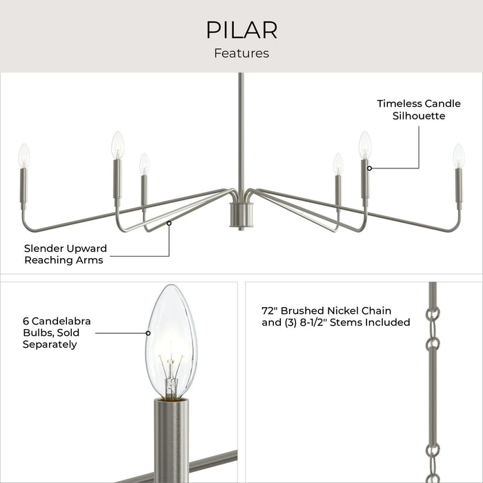 Progress Lighting - P400473-009 - Six Light Chandelier - Pilar - Brushed Nickel