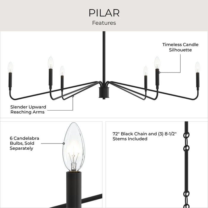 Progress Lighting - P400473-31M - Six Light Chandelier - Pilar - Matte Black
