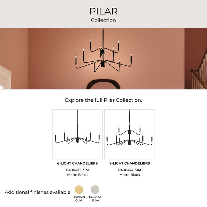 Progress Lighting - P400473-31M - Six Light Chandelier - Pilar - Matte Black