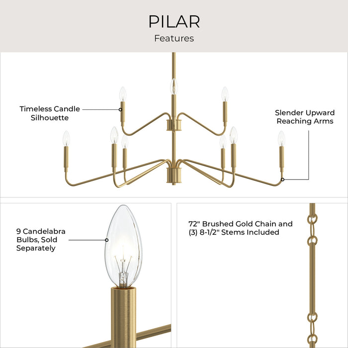 Progress Lighting - P400474-191 - Nine Light Chandelier - Pilar - Brushed Gold