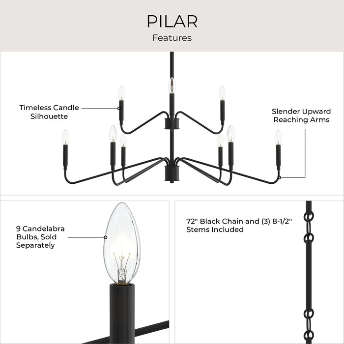 Progress Lighting - P400474-31M - Nine Light Chandelier - Pilar - Matte Black