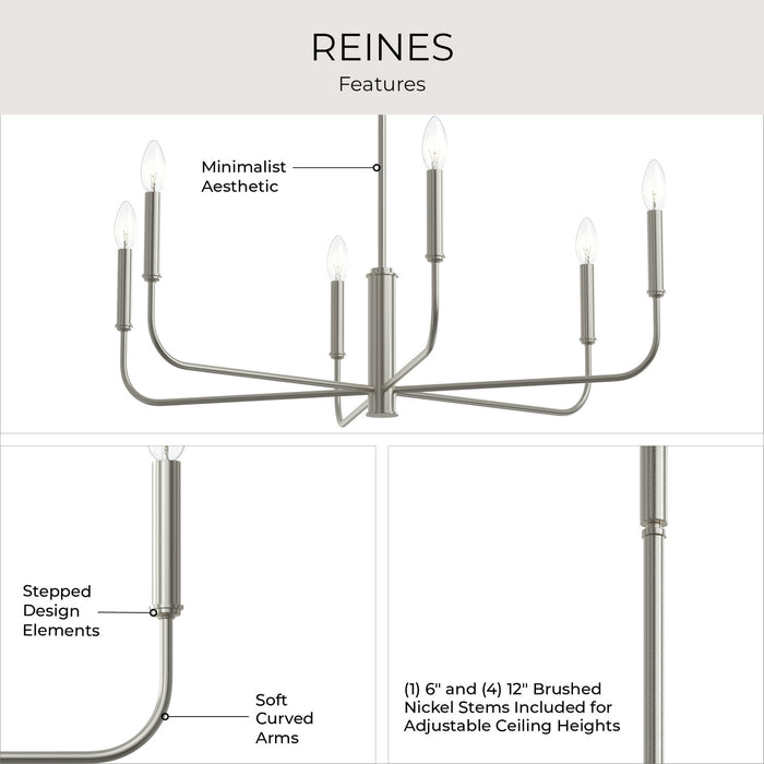 Progress Lighting - P400448-009 - Six Light Chandelier - Reines - Brushed Nickel