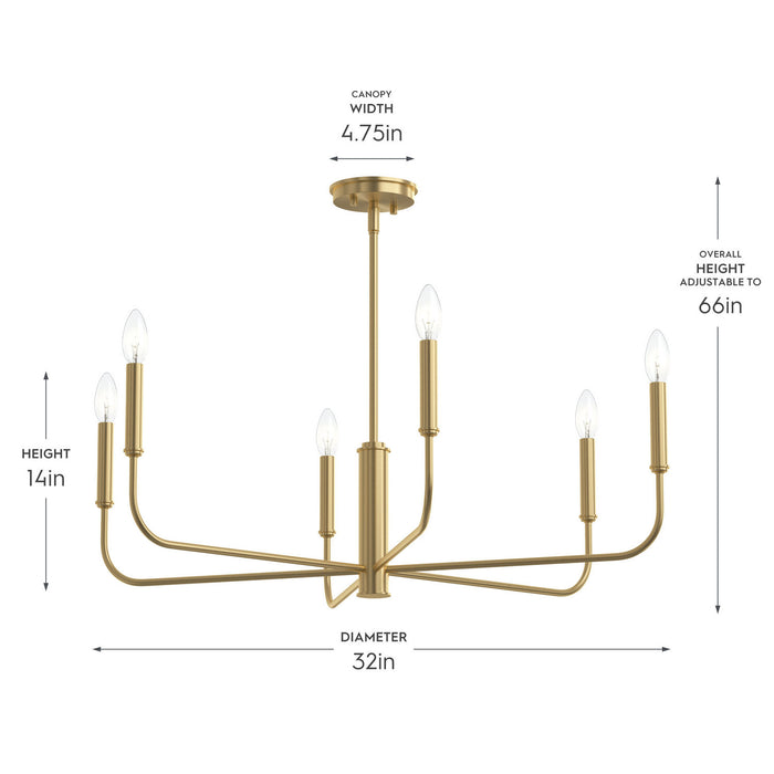 Progress Lighting - P400448-191 - Six Light Chandelier - Reines - Brushed Gold