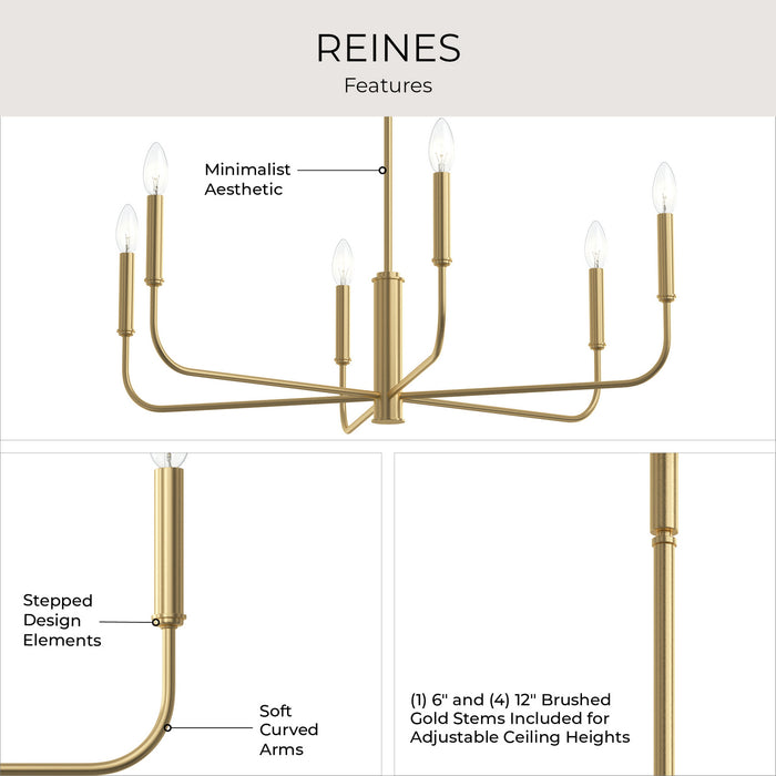 Progress Lighting - P400448-191 - Six Light Chandelier - Reines - Brushed Gold