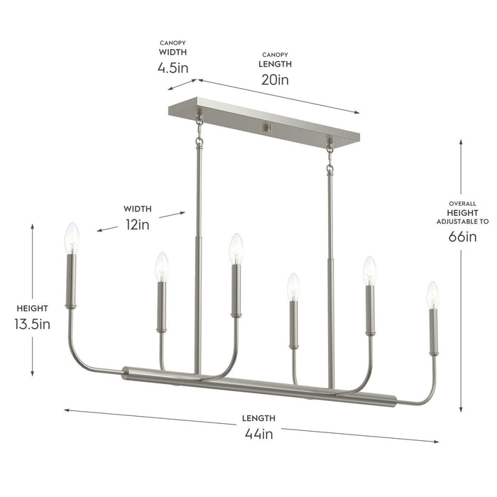 Progress Lighting - P400450-009 - Six Light Linear Chandelier - Reines - Brushed Nickel