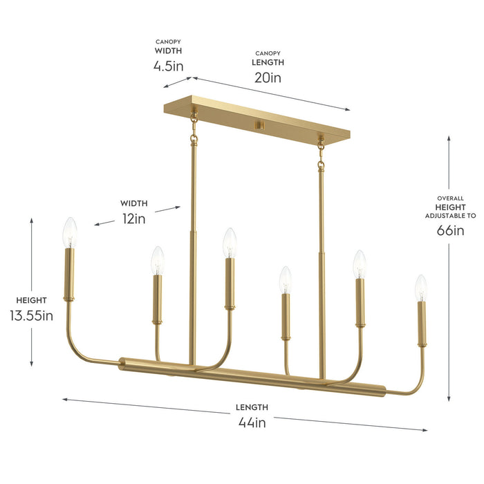 Progress Lighting - P400450-191 - Six Light Linear Chandelier - Reines - Brushed Gold