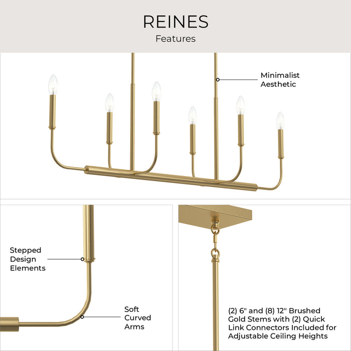 Progress Lighting - P400450-191 - Six Light Linear Chandelier - Reines - Brushed Gold