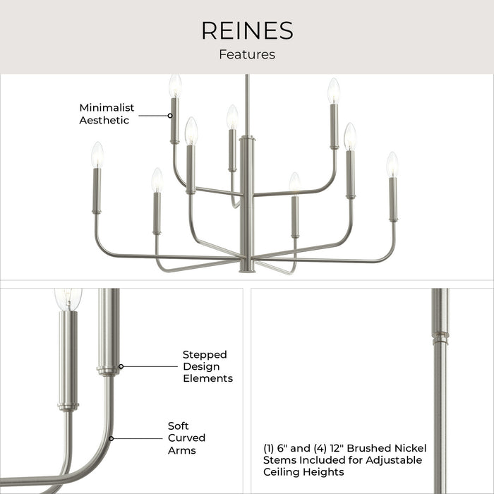 Progress Lighting - P400449-009 - Nine Light Chandelier - Reines - Brushed Nickel