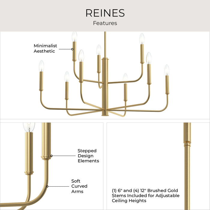 Progress Lighting - P400449-191 - Nine Light Chandelier - Reines - Brushed Gold