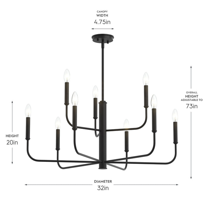 Progress Lighting - P400449-31M - Nine Light Chandelier - Reines - Matte Black