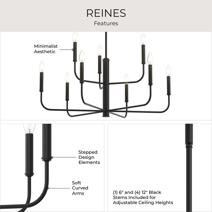 Progress Lighting - P400449-31M - Nine Light Chandelier - Reines - Matte Black