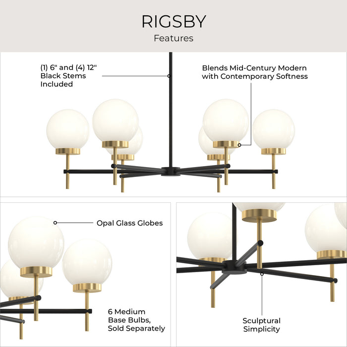 Progress Lighting - P400469-319 - Six Light Chandelier - Rigsby - Matte Black and Brushed Gold