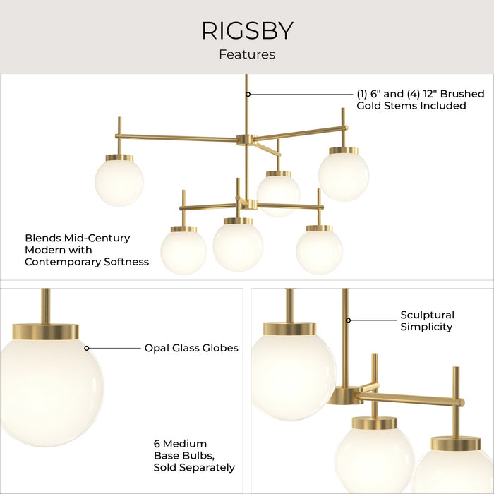 Progress Lighting - P400470-191 - Six Light Chandelier - Rigsby - Brushed Gold