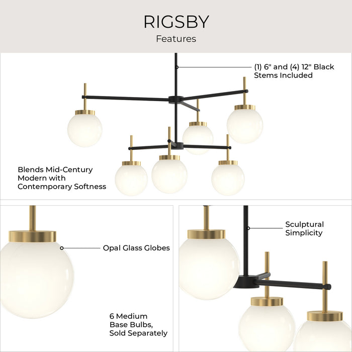 Progress Lighting - P400470-319 - Six Light Chandelier - Rigsby - Matte Black and Brushed Gold