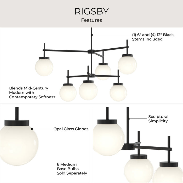 Progress Lighting - P400470-31M - Six Light Chandelier - Rigsby - Matte Black