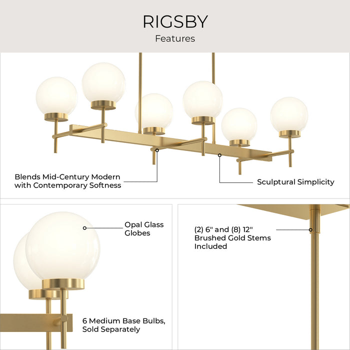 Progress Lighting - P400471-191 - Six Light Linear Chandelier - Rigsby - Brushed Gold