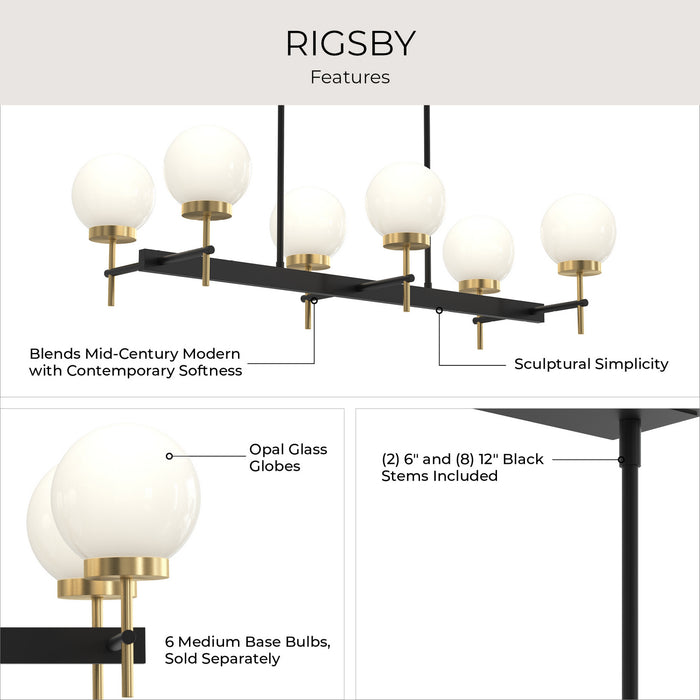 Progress Lighting - P400471-319 - Six Light Linear Chandelier - Rigsby - Matte Black and Brushed Gold