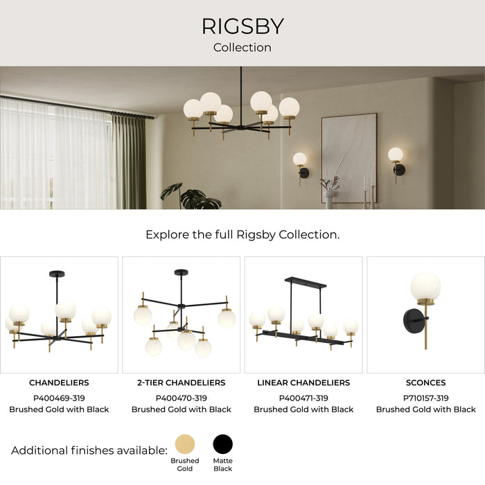 Progress Lighting - P400471-319 - Six Light Linear Chandelier - Rigsby - Matte Black and Brushed Gold