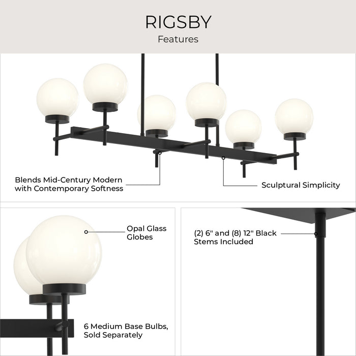 Progress Lighting - P400471-31M - Six Light Linear Chandelier - Rigsby - Matte Black