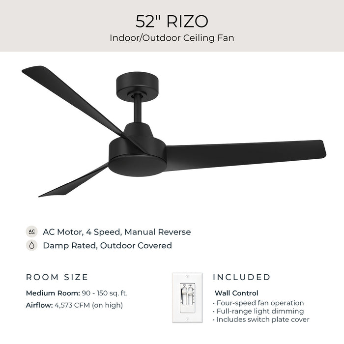 Progress Lighting - P250129-31M - 52" Ceiling Fan - Rizo - Matte Black
