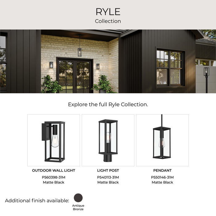 Progress Lighting - P560399-31M - One Light Outdoor Wall Mount - Ryle - Matte Black
