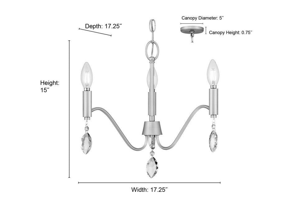 Millennium - 205103-AGSI - Three Light Chandelier - Aureline - Aged Silver