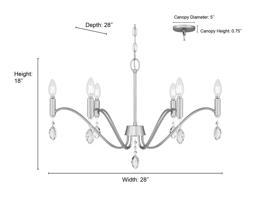 Millennium - 205106-AGSI - Six Light Chandelier - Aureline - Aged Silver