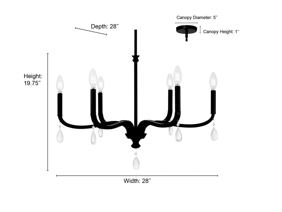Millennium - 220106-MB - Six Light Chandelier - Viremont - Matte Black