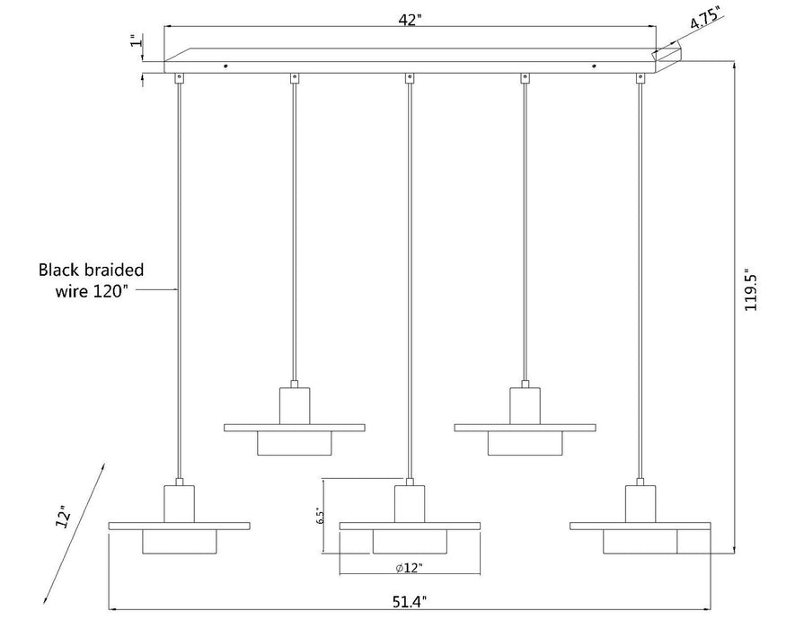 Z-Lite - 829P12-5L-MB-MGLD-LE - LED Linear Chandelier - Ludo - Matte Black + Modern Gold