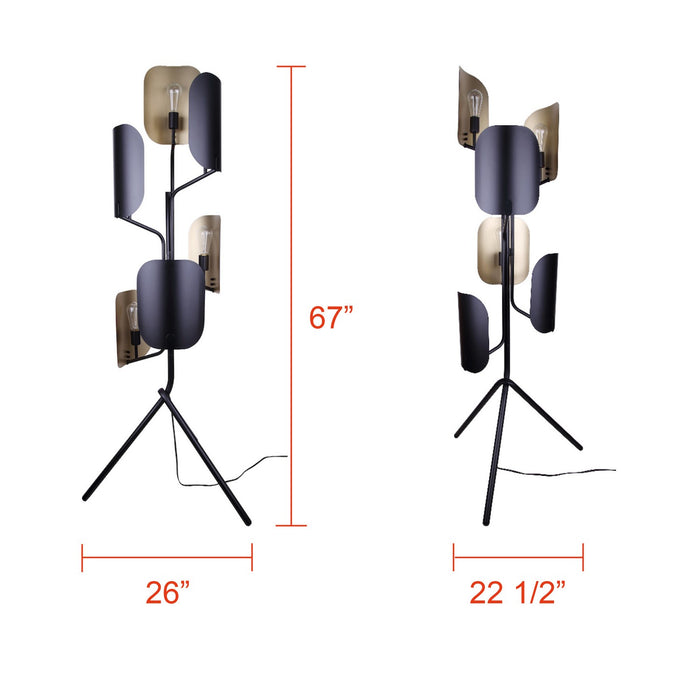 Canarm - IFL2280B67BKG - Six Light Floor Lamp - Zyric - Matte Black & Painted Gold