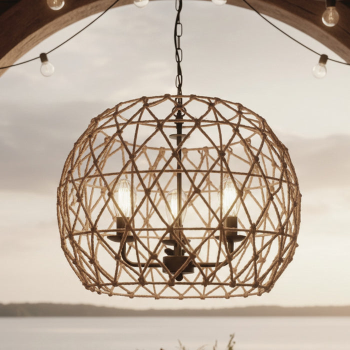 Canarm - IPL2269B03BK20 - Three Light Pendant - Hora-Marron - Matte Black + Rope