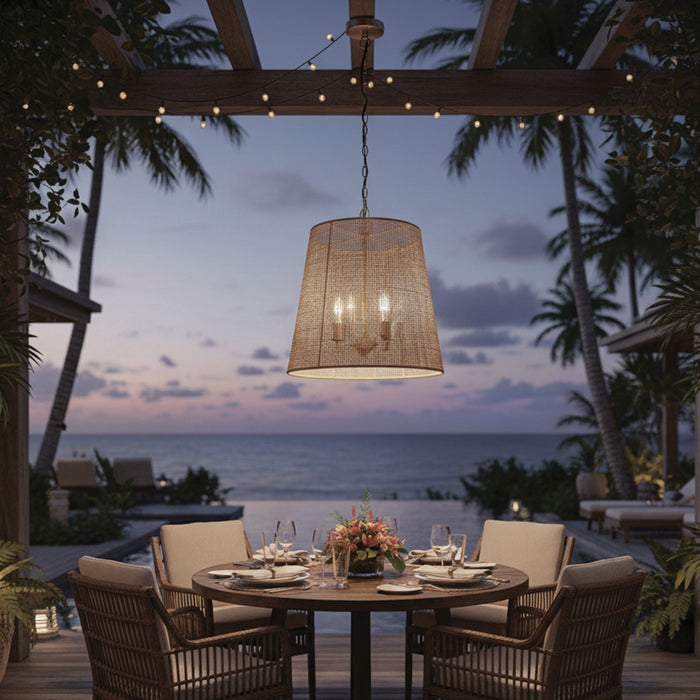 Canarm - IPL2270B03GD18 - Three Light Pendant - Manille - Gold + Natural Rattan