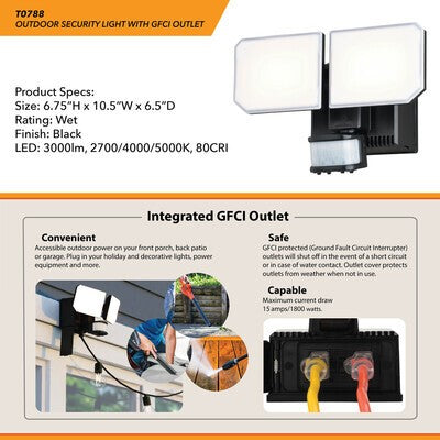 Vaxcel - T0788 - LED Outdoor Motion Sensor Security Flood Light - Outdoor Security - Black