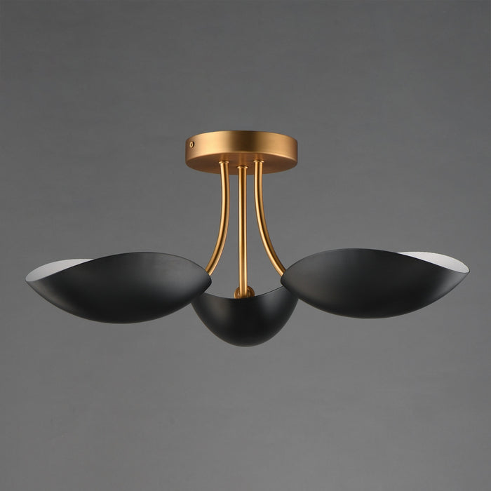 Maxim - 10823BKNAB - Three Light Semi Flush Mount - Maris - Black / Natural Aged Brass