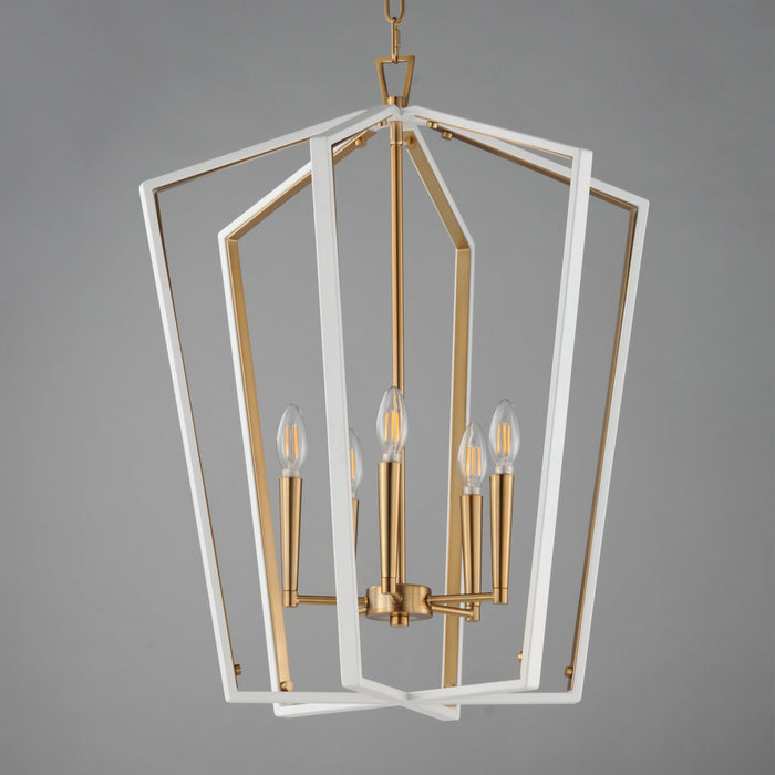 Maxim - 28615WTNAB - Five Light Pendant - Melrose - White/Natural Aged Brass
