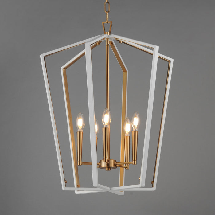 Maxim - 28615WTNAB - Five Light Pendant - Melrose - White/Natural Aged Brass