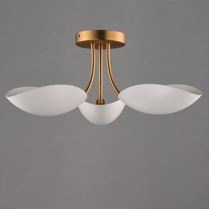 Maxim - 10823WTNAB - Three Light Semi Flush Mount - Maris - White/Natural Aged Brass