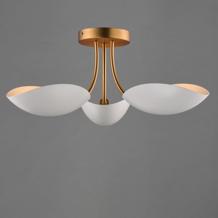 Maxim - 10823WTNAB - Three Light Semi Flush Mount - Maris - White/Natural Aged Brass