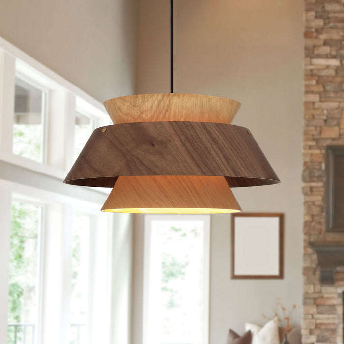 Golden - 3990-913 DWA-LWA - One Light Pendant - Aalto - Dark Walnut-Light Walnut